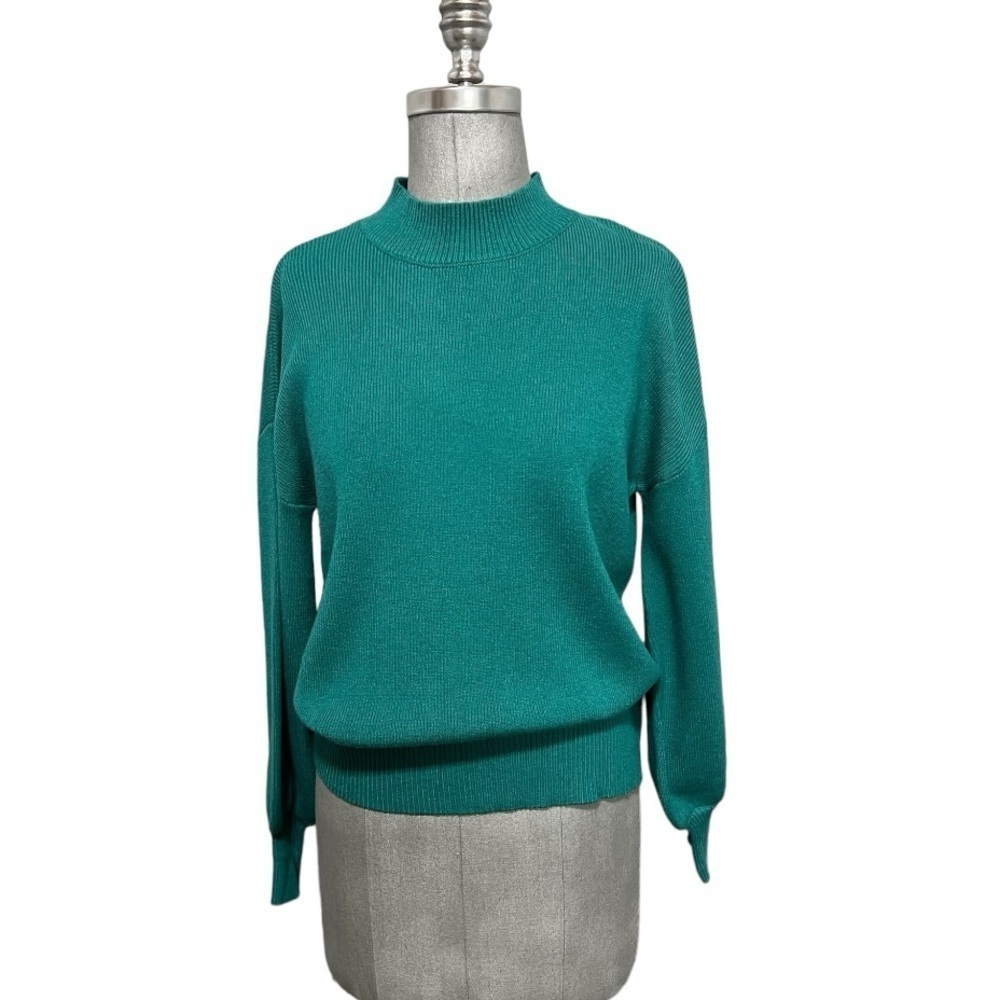 Zesica Mock Turtle Neck Puff Sleeve Turquoise Sweater Size S